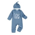 thumbnail image 1 of Spewahor Newborn Baby Boy Fall Romper Fashionable Letters Embroidery Round Neck Long Sleeve Jumpsuits with Hat, 1 of 9