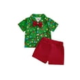 thumbnail image 1 of Spewahor Toddler Baby Boy Christmas Outfit 0 6 12 18 24 Months 2T 3T Lights String Print Short Sleeve Bowtie Shirt Solid Elastic Waist Shorts 2 Piece Gentleman Set, 1 of 9