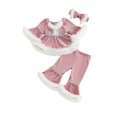 thumbnail image 1 of Spewahor Toddler Baby Girl Christmas Santa Outfits 6 12 18 24 Months 2T 3T 4T Plush Patchwork Round Neck Tops + Elastic Waist Flare Pants, 1 of 9