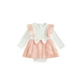 thumbnail image 1 of Spewahor Toddler Baby Girl Romper Dress Bow Contrast Ruffle Trim Long Sleeve Jumpsuit for Spring Fall, 1 of 9