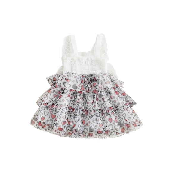 Spewahor Toddler Baby Girl Summer Sleeveless Tulle Dress 6 12 18 24 Months 2T 3T 4T Bow/Heart Print Suspender A-Line Dress with Butterfly Wing for Spring Summer