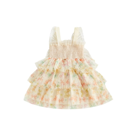 Spewahor Toddler Baby Girl Summer Sleeveless Tulle Dress 6 12 18 24 Months 2T 3T 4T Bow/Heart Print Suspender A-Line Dress with Butterfly Wing for Spring Summer
