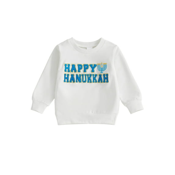 Spewahor Toddler Boy Girl Hanukkah Sweatshirt Letter Embroidery Long Sleeve Round Neck Pullover Loose Tops