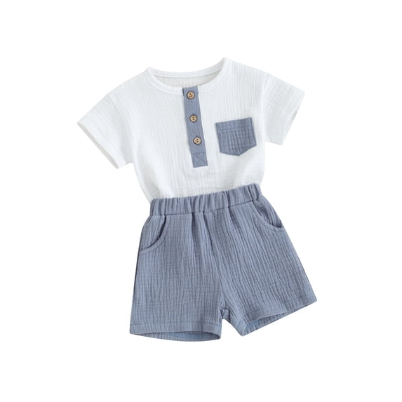Spewahor Toddler Boy Shorts Set Short Sleeve Round Neck Pocket Button T-Shirt with Shorts 2Pcs Summer Outfit 3M-3T