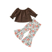 Spewahor Toddler Girl Halloween Suit 6 12 18 24M 2T 3T Baby Clothes Long Sleeve Tops and Pumpkin Trumpet Pants