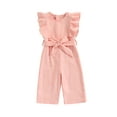 thumbnail image 1 of Spewahor Toddler Kids Casual Long Rompers, Solid Color Ruffled Round-Neck Sleeveless Jumpsuit with Belt for Girls, 1-6 Years, 1 of 9