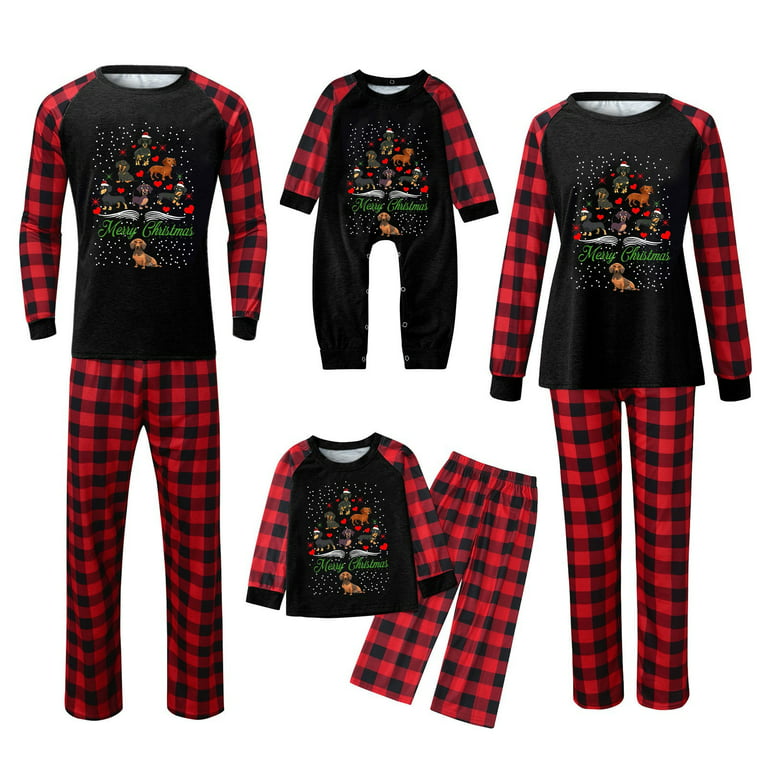 Spftem Christmas Pajamas for Family Matching Pjs Set Puppy Print Plaid Xmas  Clothes for Teens Womens Mens 2022 Gifts 