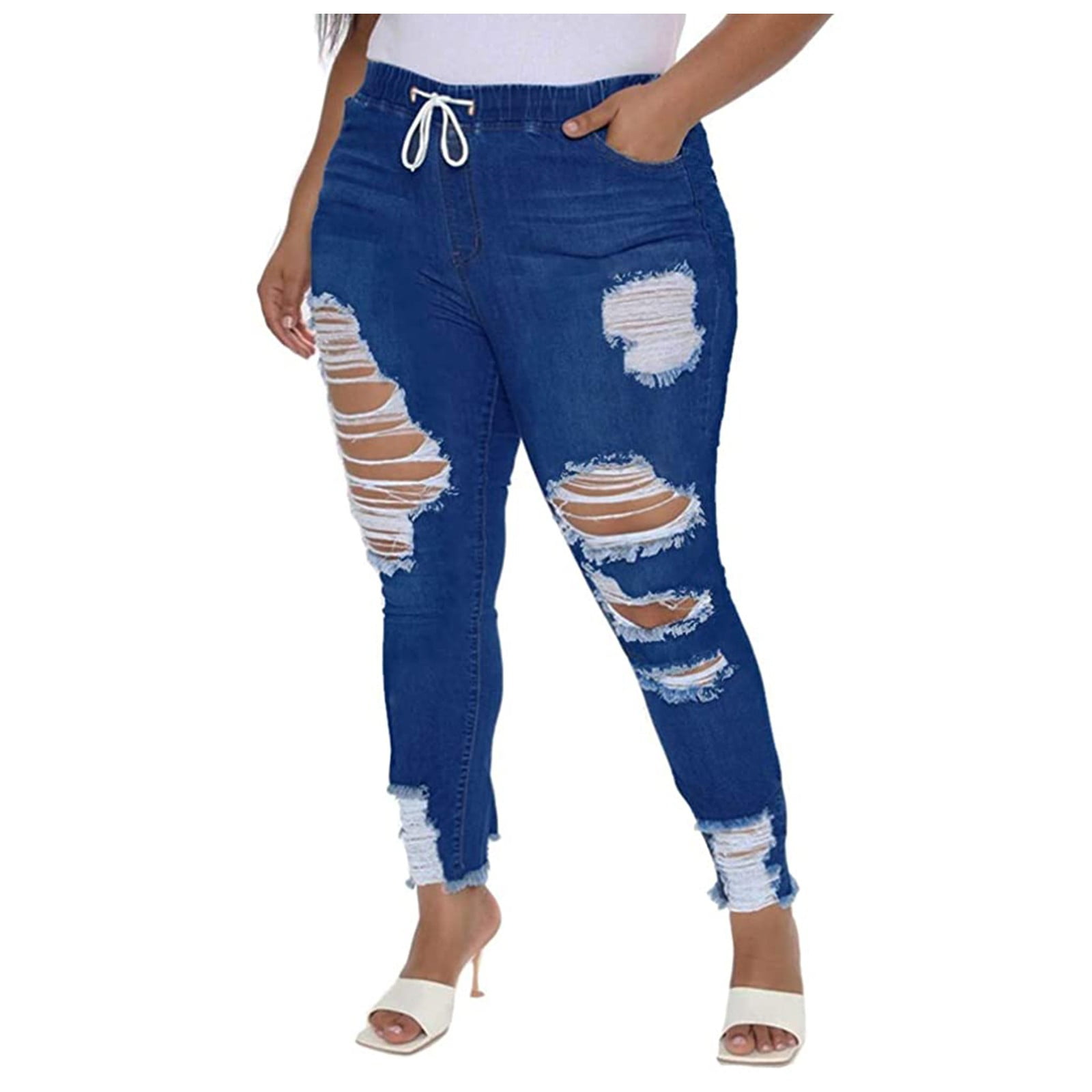 KIJBLAE Womens Pencil Mid Waist Jeans Ripped Jeans Pants Summer Fashion  2023 Slimming Skinny Pants Casual Comfortable Long Jeans Hole Trousers  Workout Pants for Ladies Blue M - Walmart.com