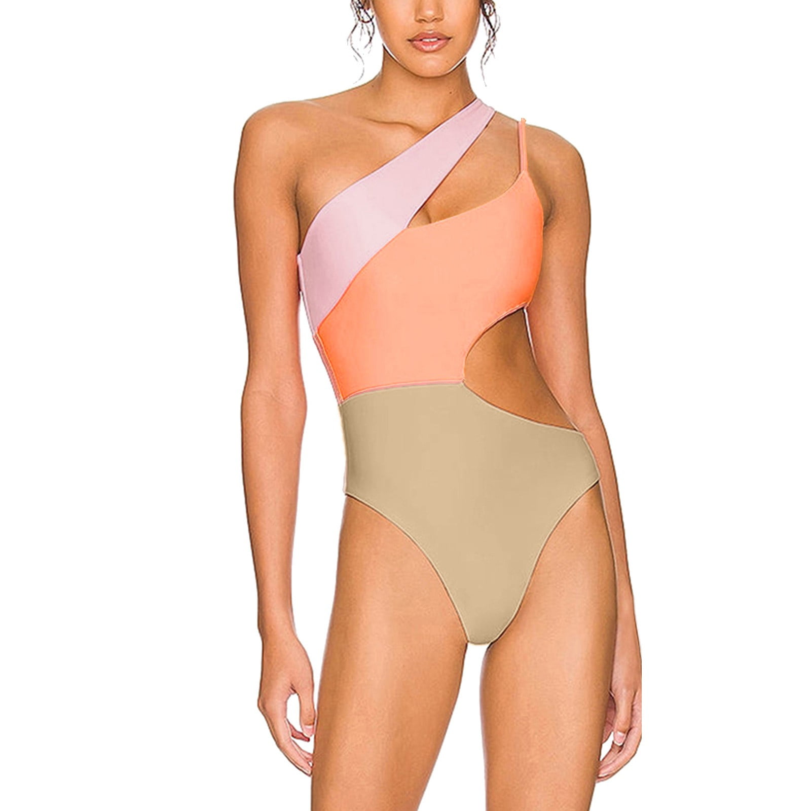 popvil One Piece Swimsuit for Women Cut Out Bathing Suit Tummy Control One  Shoulder Swimwear Full Coverage Orange at  Women's Clothing store