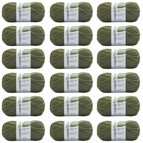 Loops & Threads Sphagnum Impeccable Solid Yarn - Medium Weight Yarn for Knitting, Crochet, Weaving, Arts & Crafts, 18 Pack