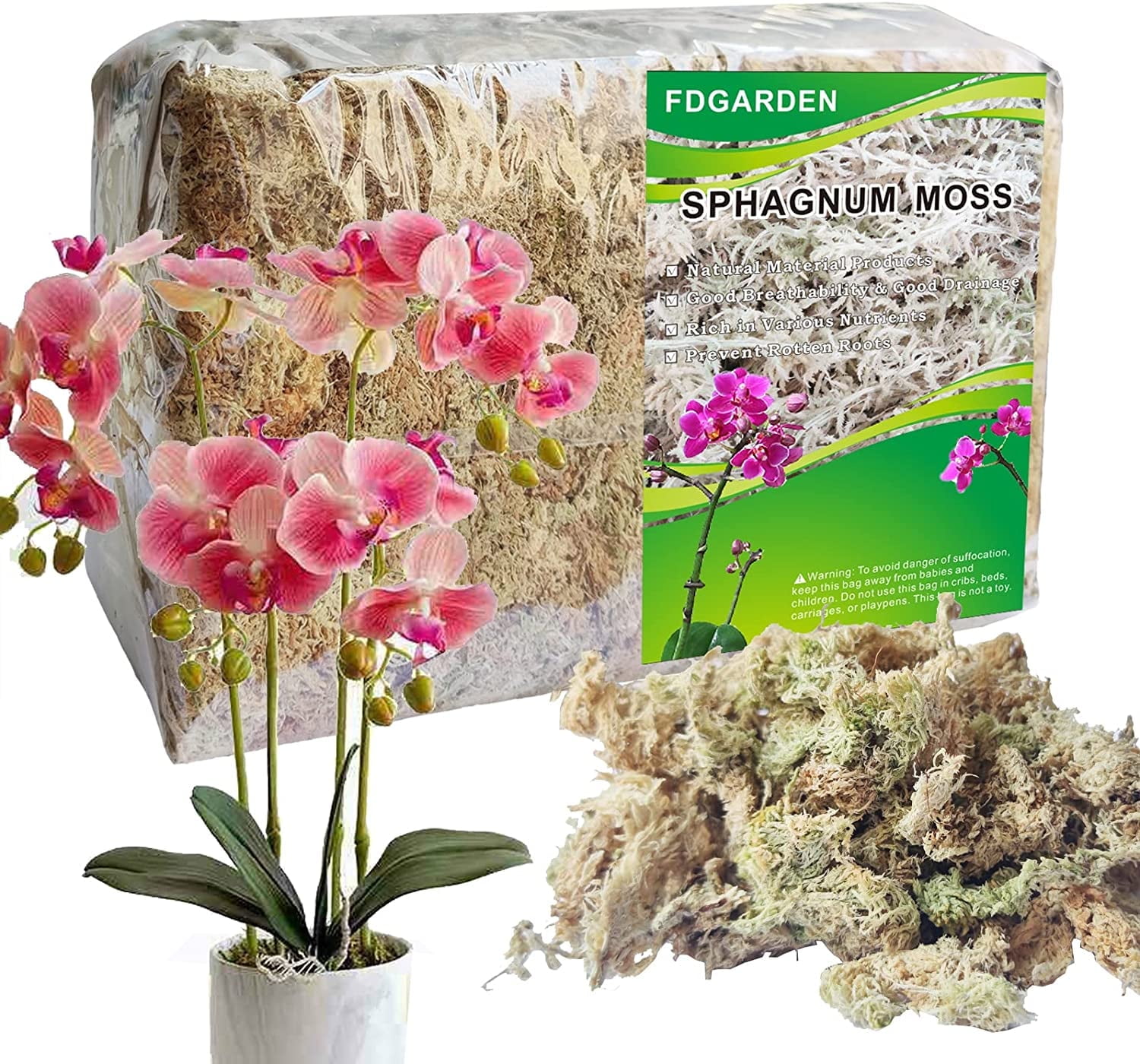 Sphagnum Moss 1.1lb Long Fiber Dried Forest Moss for Orchid Moss Potting Mix, Natural Plant Moss for Carnivorous Plants, Succulent, Reptile(18.3 ounces)