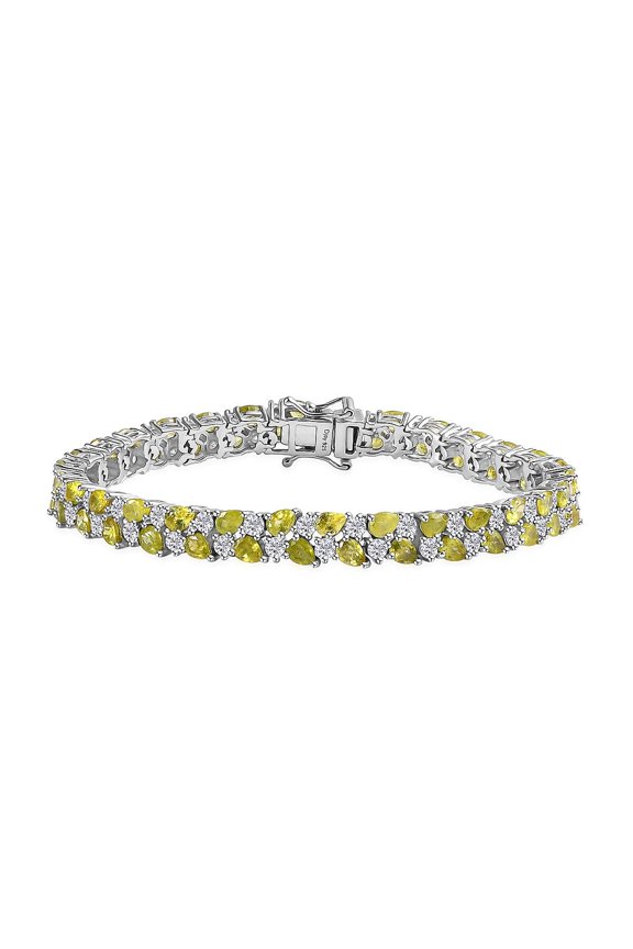Sphene Moissanite Pear 925 Sterling Silver Rhodium Plated Bracelet for Women Jewelry Size 7.25" Ct 11.07 Birthday Christmas Gifts