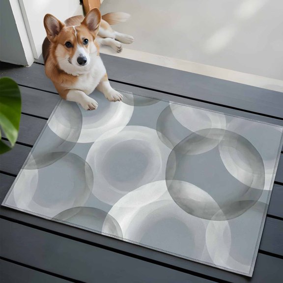 Sphere Bubble Area Rug, Minimalist Abstract Gray Blue Overlapping Circle Non-Slip Felt Rubber Backing Rectangle Indoor Carpet Washable Rugs for Living Room Bedroom 2x3ft