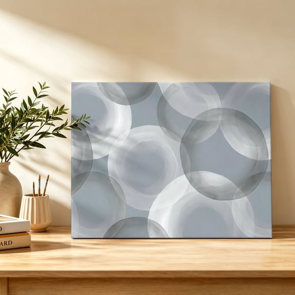 Sphere Bubble Canvas Wall Art, Minimalist Abstract Gray Blue Overlapping Circle Wall Art Prints Artwork Framed Canvas Ready to Hang Art Pictures for Bathroom Bedroom Entry Desk Corner 10" x 8"