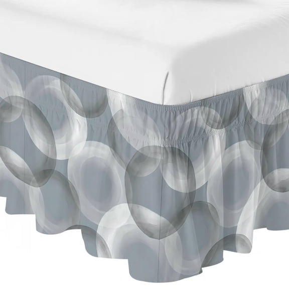 Sphere Bubble Ruffle Bed Skirt Queen Size Minimalist Abstract Gray Blue Overlapping Circle Adjustable Elastic Dust Bed Skirts Wrap Around Bedskirt Wrinkle Free Easy Fit with 16 Inch Drop