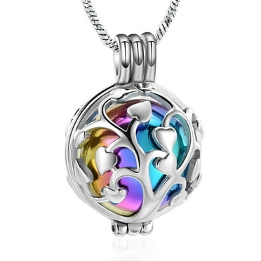 Sphere Cut Out Tree of Life with Small Urn Pendant Memorial Necklace for Pet Human Cremation Ashes Keepsake Jewelry