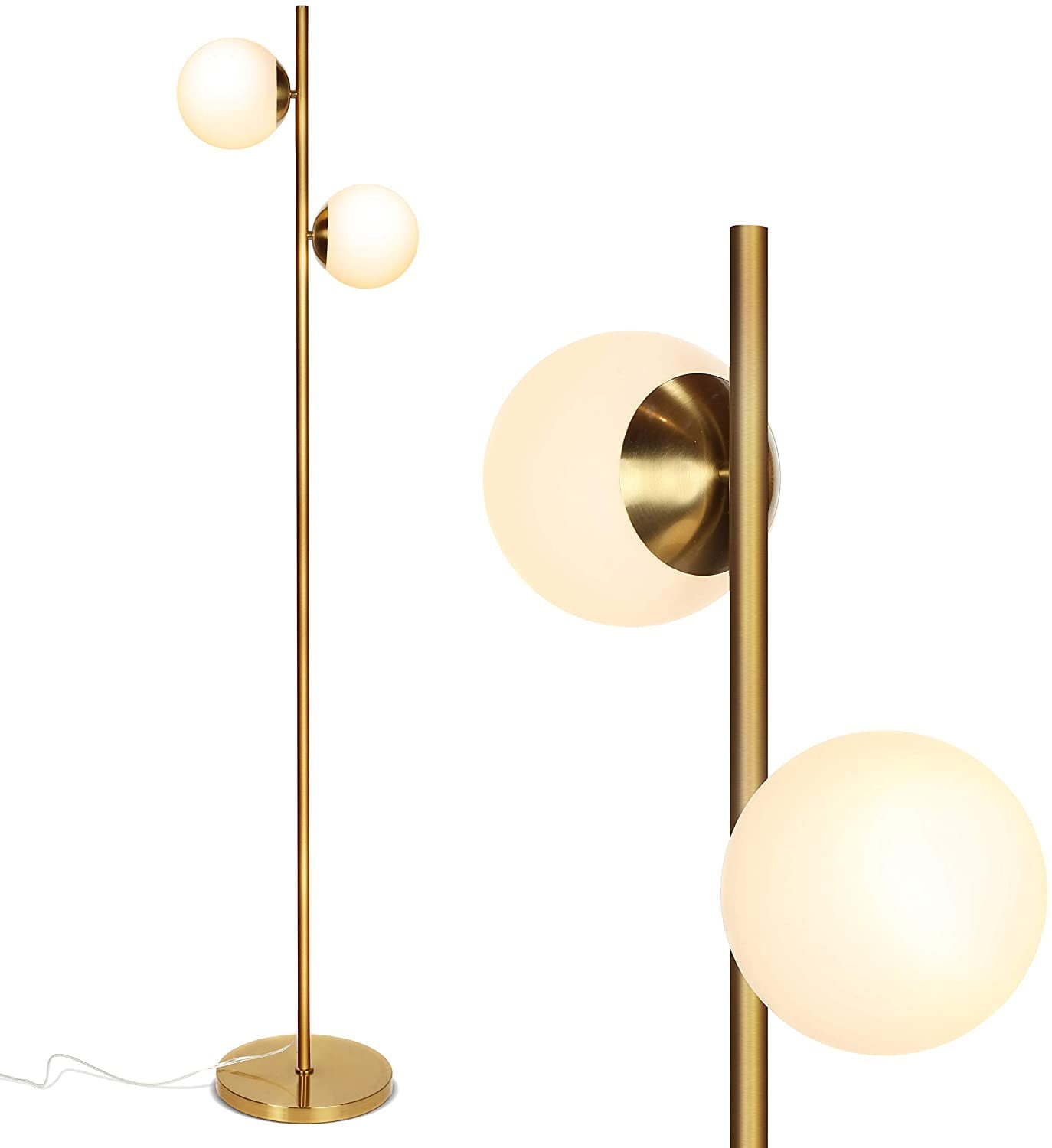 Elegant Brass Triple-Head Torchiere Floor Lamp with Glass Shades