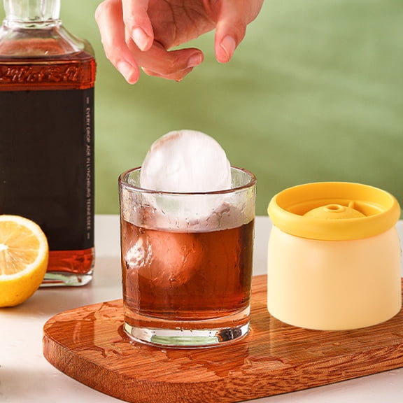 Sphere Ice Block Mold, Silicone Ice Ball Tray, Large Round Ice Maker, Cocktail Ice Press, Yellow