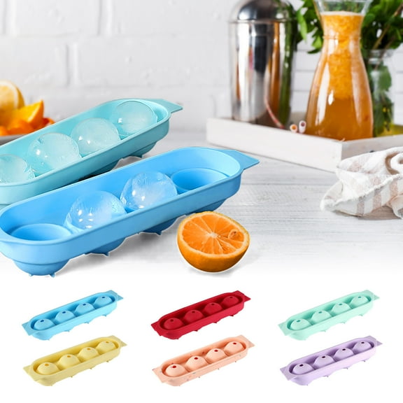Large Ice Ball Mold Silicone Tray, 4-Cavity Fast Freeze, Reusable Whiskey Ice Maker for Home Bar, Beer Cocktails, Easy Release, for Bar, Home Party, Summer Party
