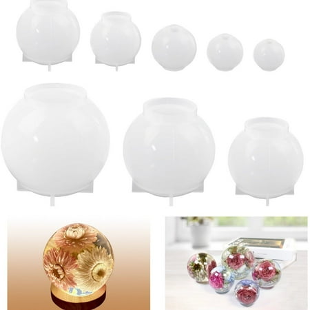 Sphere Resin Molds, 8PCS Ball Shape Silicone Molds, One-Piece 3D Seamless Globe Epoxy Resin Molds, Sphere Resin Casting Mould for DIY Crafts, Flower Keepsakes, Home Decor