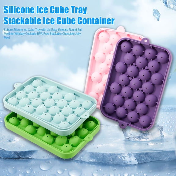 Sphere Silicone Ice Cube Tray with Lid Easy-Release Round Ball Mold for Whiskey Cocktails BPA-Free Stackable Chocolate Jelly Mold