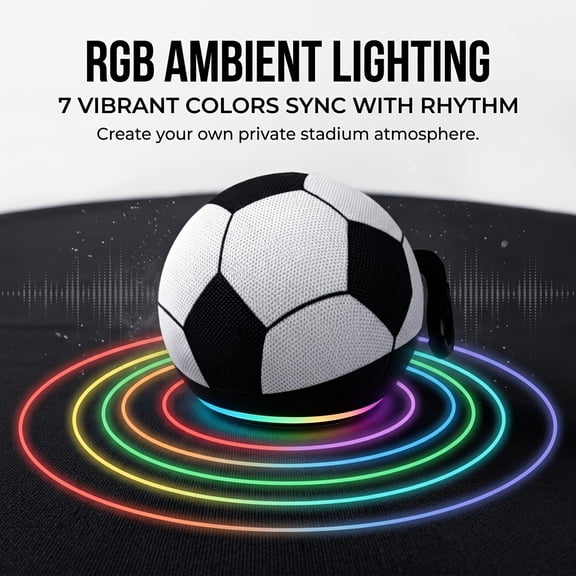 Spherical 5Th Gen Football-Style Alexa Dot Smart Speaker with RGB Lighting, Wireless Subwoofer, TWS Pairing And Portable Base