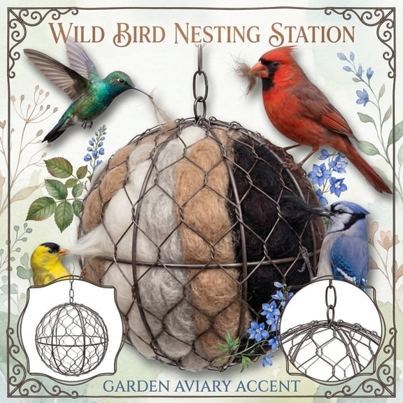 Spherical Birdcage Metal Outdoor Garden Decoration, Handcrafted Iron Ornament With Perch Design, Rust Resistant Hanging Sphere For Patio And Backyard, 12 Inch Diameter