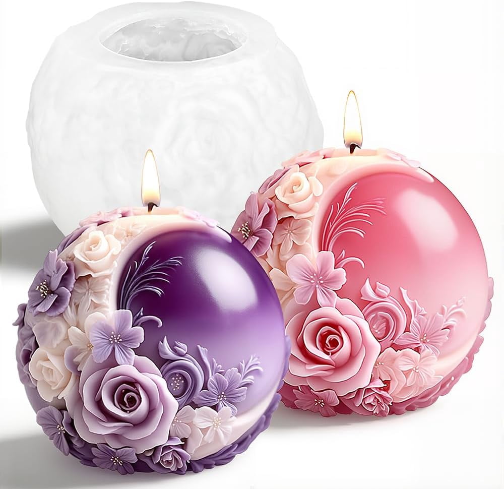 Spherical Moon Flower Silicone Mold Candle Molds for Crafts 3D Silicone Molds with Moon Rose Relief Home Decorations Flower Candle Mold DIY Soap Gypsum Scented Candles Resin Casting Ornaments Mould