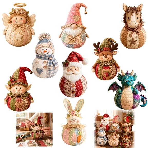 Spherical Patchwork Fabric Christmas Doll DIY Kit, Christmas Character Patchwork Fabric Decorations Hand-Assembly Fabric Sewing Craft Supplies for Christmas Display and Gift Giving(Angel)