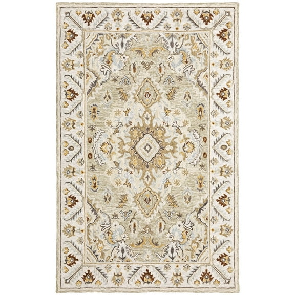 Oriental Weavers Alfresco Area Rug 28403 Traditional Ivory Bordered Bulbs 2' 6" x 8' Rectangle