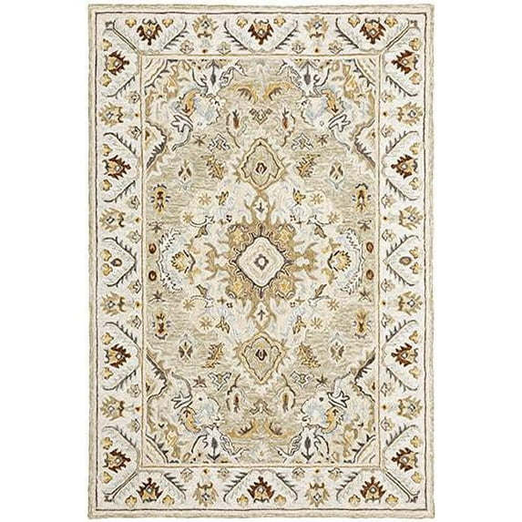 Oriental Weavers Alfresco Area Rug 28403 Traditional Ivory Bordered Bulbs 3' 6" x 5' 6" Rectangle