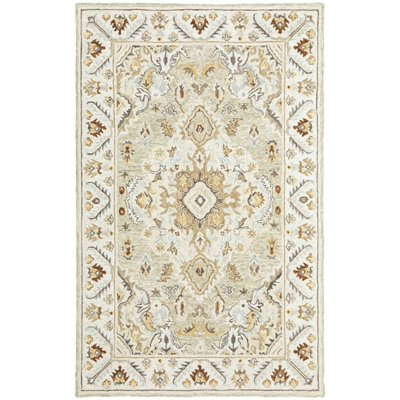 Oriental Weavers Alfresco Hand-made Wool Area Rug - 28403 - 5' x 8' - in Ivory/ Beige - Vintage Inspired, Hand-Made Wool Rugs, Bedroom, Office Rug