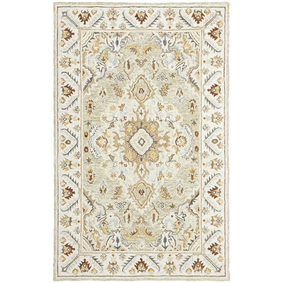 Oriental Weavers Alfresco Hand-made Wool Area Rug - 28403 - 5' x 8' - in Ivory/ Beige - Vintage Inspired, Hand-Made Wool Rugs, Bedroom, Office Rug
