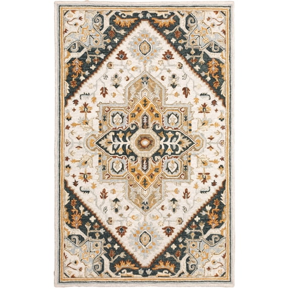 Oriental Weavers Alfresco Area Rug 28407 Traditional Ivory Petals Vines 5' x 8' Rectangle