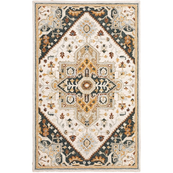 Oriental Weavers Alfresco Area Rug 28407 Traditional Ivory Petals Vines 5' x 8' Rectangle
