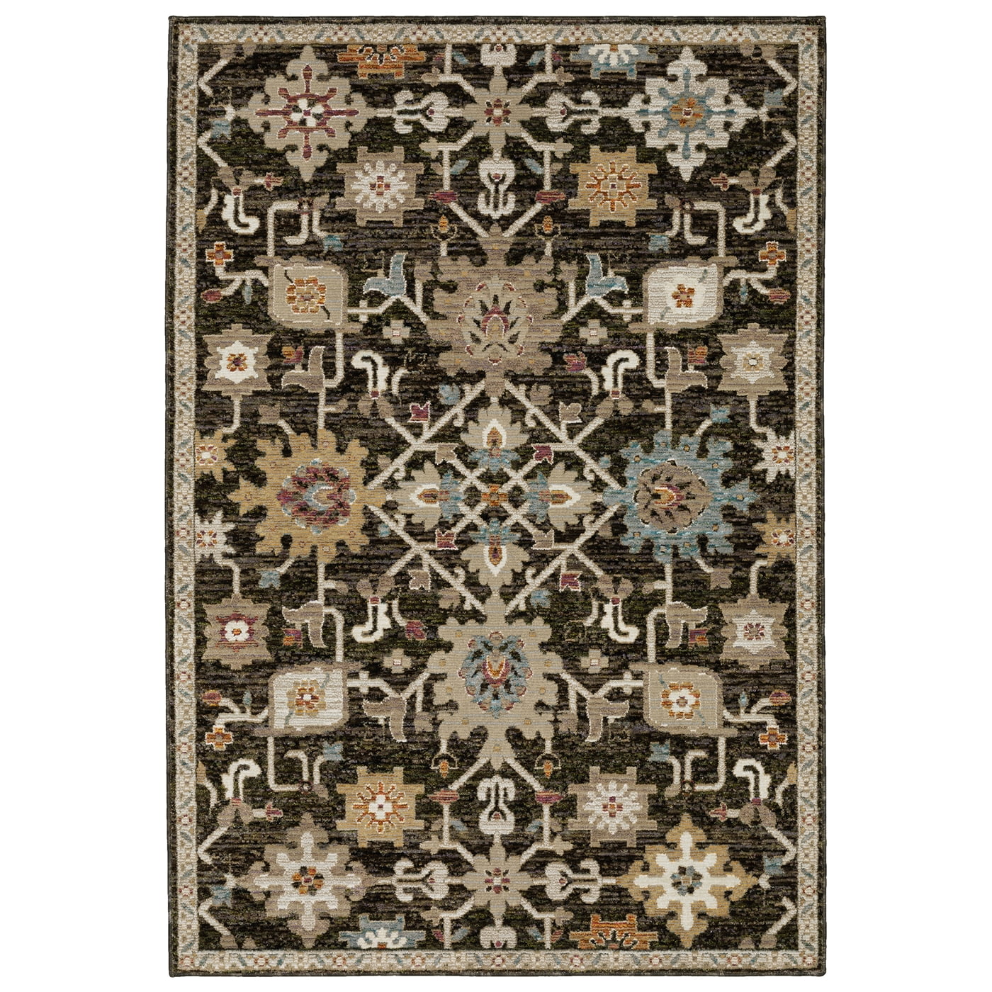 Ivory and Brown Wool Synthetic Stain-Resistant Rectangular Area Rug