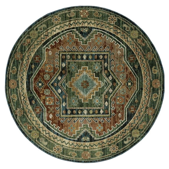 Oriental Weavers Andorra Area Rug 2442A Traditional Blue Geometric Achromatic 7'10" Round