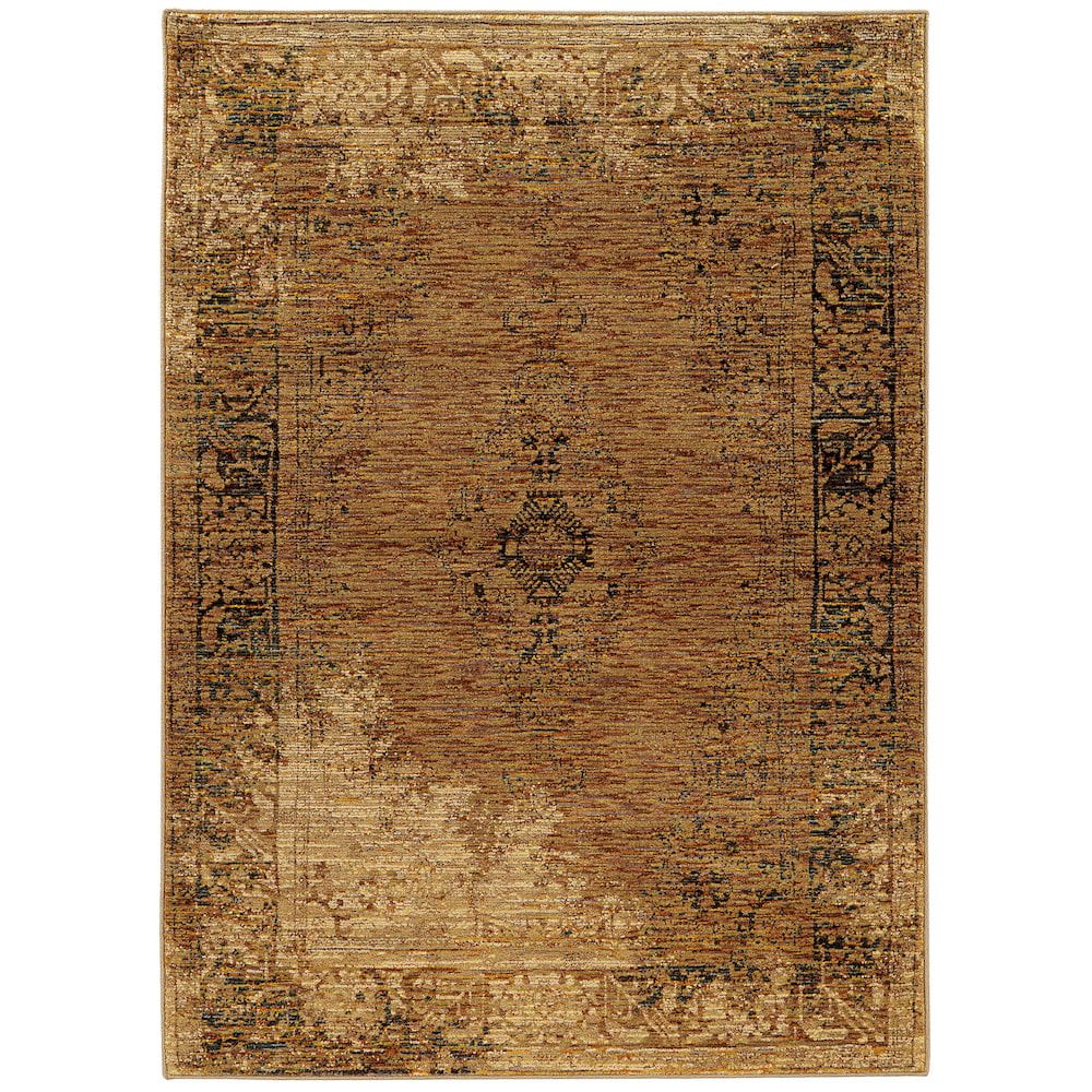 Gold and Brown Oriental Rectangle Area Rug