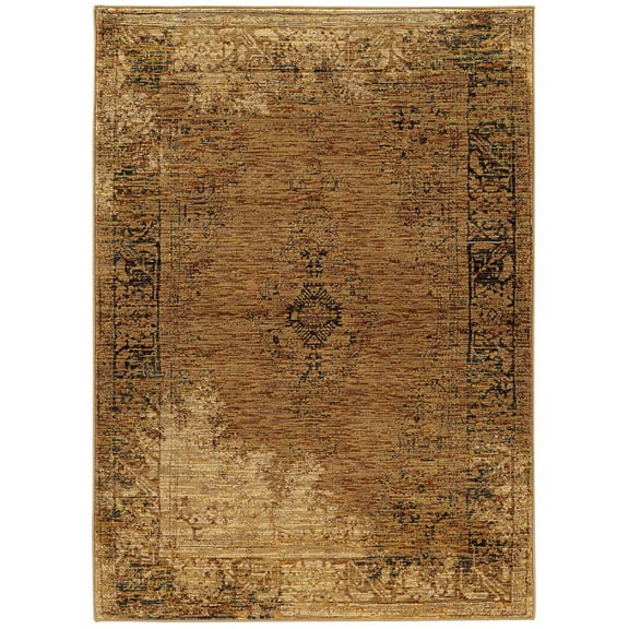 Oriental Weavers Andorra Area Rug - 6845D - 1'10" x 3'2" - in Gold/ Brown - Vintage Inspired, Stain Resistant, Family and Pet Friendly , Entryway, Bathroom Accent Rug