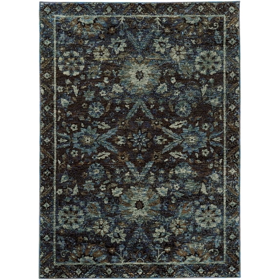 Oriental Weavers Andorra Area Rug 7124A Navy Diamond Petals 2' 3" x 8' Rectangle