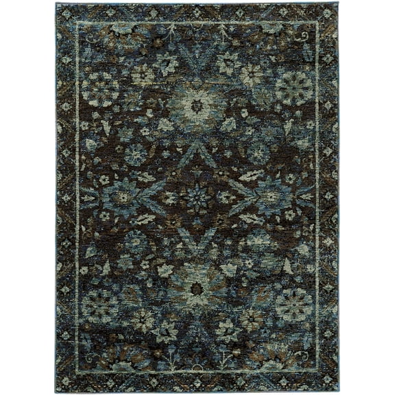 Oriental Weavers Andorra Area Rug 7124A Navy Diamond Petals 5' 3" x 7' 3" Rectangle