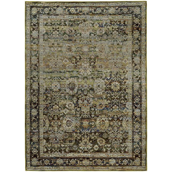 Oriental Weavers Andorra Area Rug 7125C Casual Green Rings Scrolls 7' 10" x 7' 10' Round