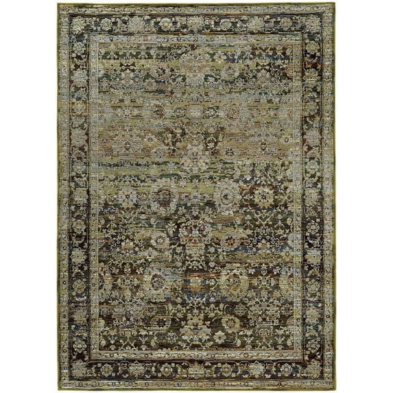 Oriental Weavers Andorra Area Rug 7125C Casual Green Rings Scrolls 7' 10" x 7' 10' Round