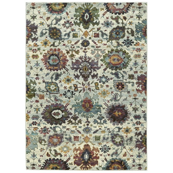 Oriental Weavers Andorra Area Rug - 7129A - 3'3" x 5'2" - in Stone/ Multi - Vintage Inspired, Stain Resistant, Family and Pet Friendly , Entrway, Bedroom Rug
