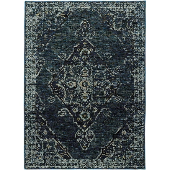 Oriental Weavers Andorra Area Rug 7135F Blue Bordered Curls 1' 10" x 3' 2" Rectangle