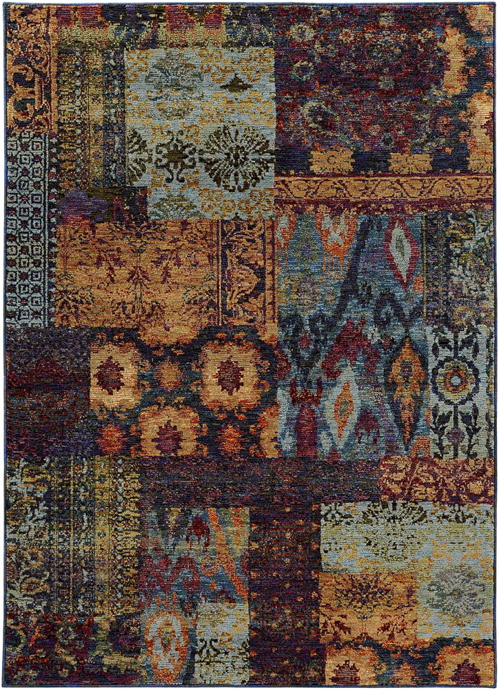 Multi-Color Blue Synthetic Oriental Rectangular Area Rug