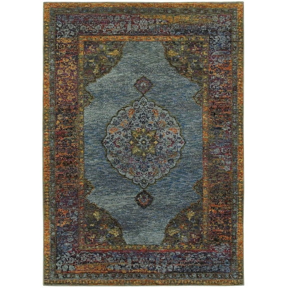 Oriental Weavers Andorra Area Rug - 7139A - 3'3" x 5'2" - in Blue/ Multi - Vintage Inspired, Stain Resistant, Family and Pet Friendly , Entrway, Bedroom Rug
