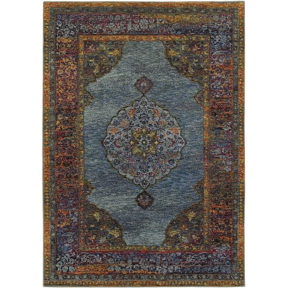 Oriental Weavers Andorra Area Rug - 7139A - 6'7" x 9'6" - in Blue/ Multi - Vintage Inspired, Stain Resistant, Family and Pet Friendly , Dining, Living Room Rug
