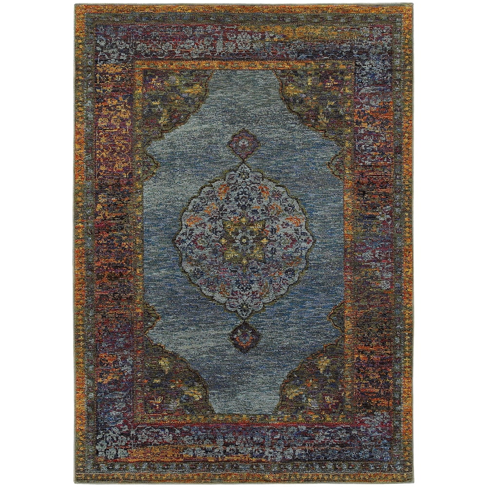 Andorra Luxe Blue Synthetic 10' x 13'2" Handmade Oriental Rug