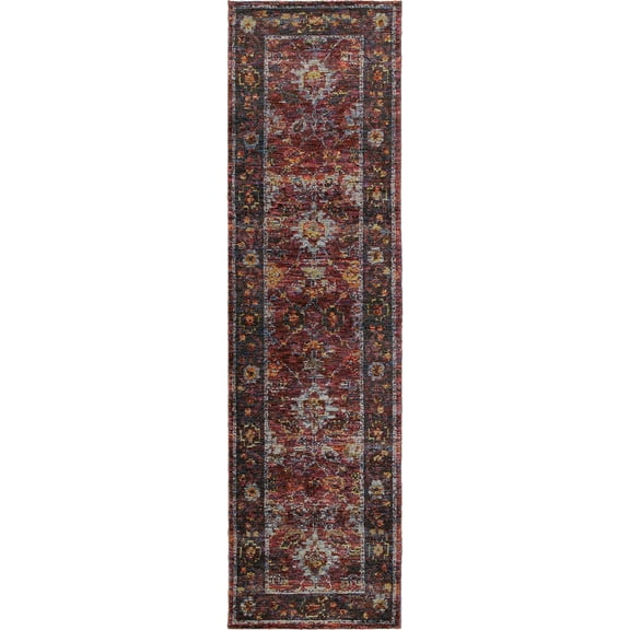 Oriental Weavers Andorra Area Rug 7153A Casual Red Petals Vines 2' 6" x 12' Rectangle